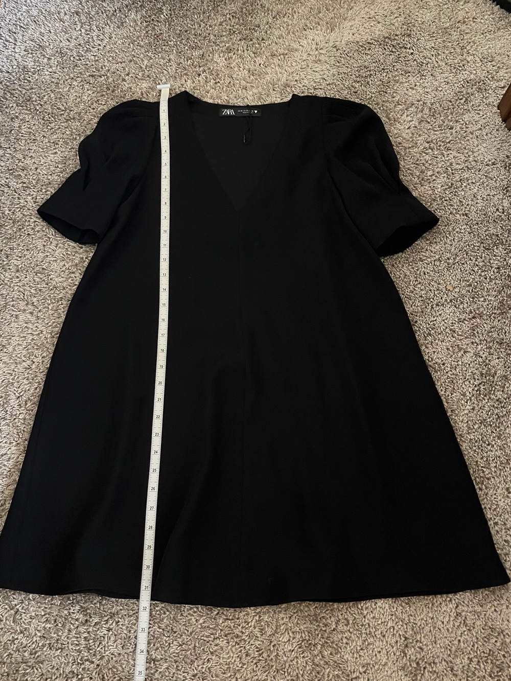 Zara Black V-Neck Puff Sleeve Mini Dress